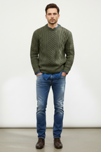 Men’s Cable Knit Crew Neck Jumper Winter Textured Sweater