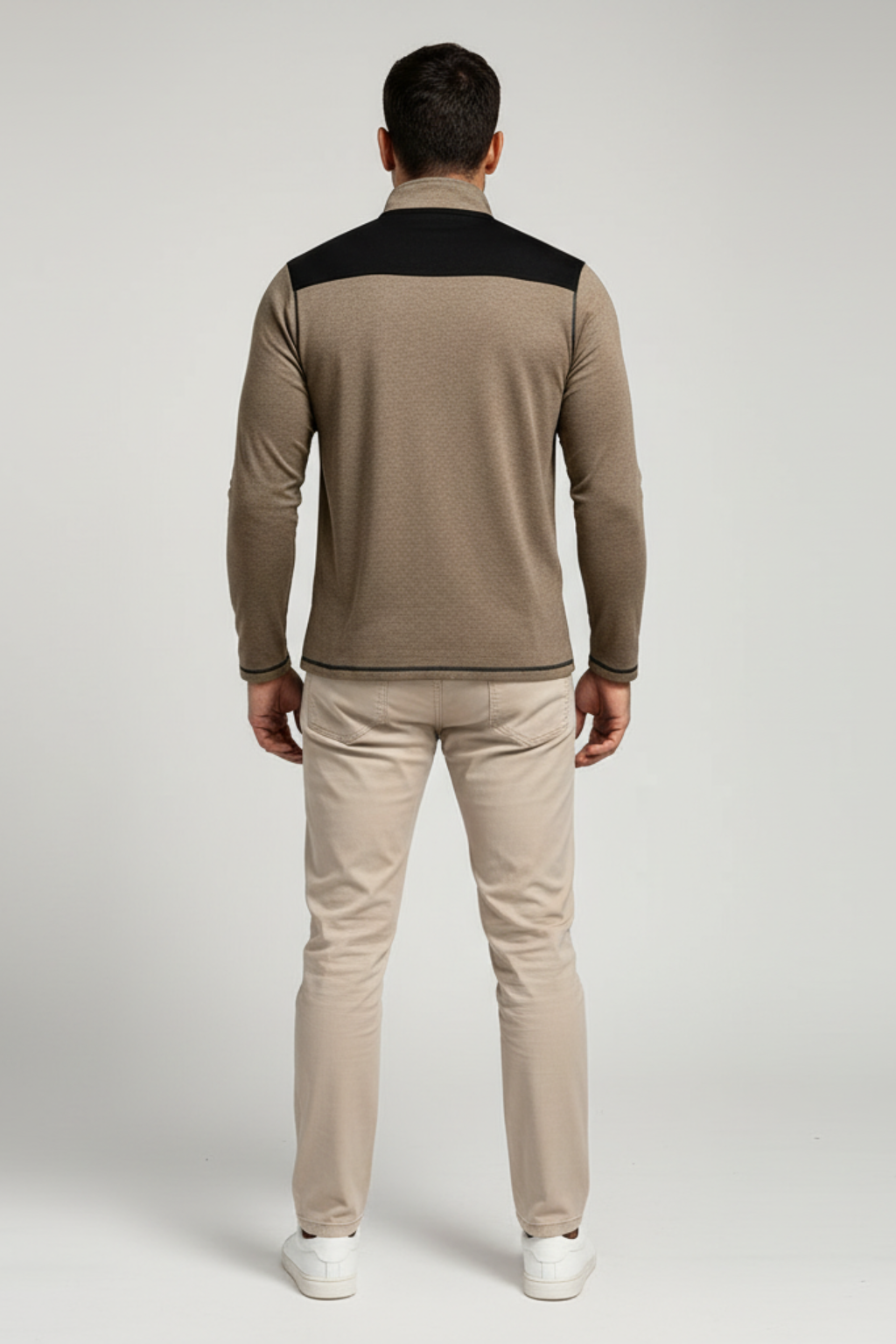 Men’s Quarter Zip Contrast Panel Long Sleeve Top