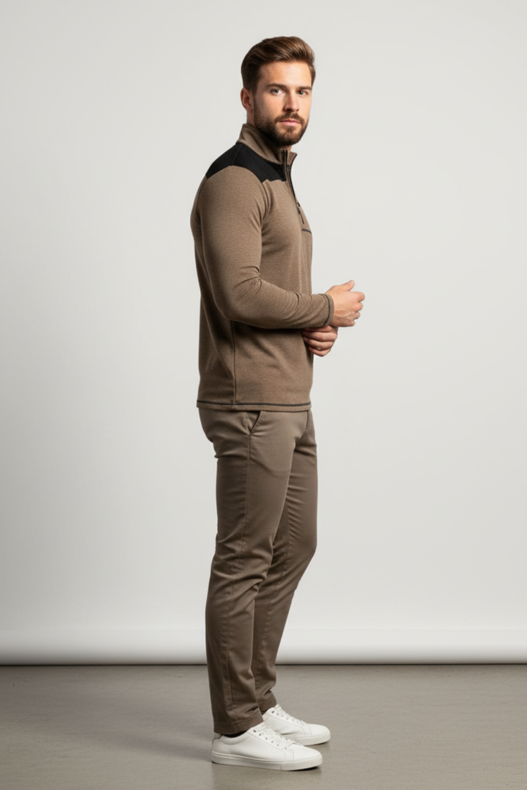 Men’s Quarter Zip Contrast Panel Long Sleeve Top