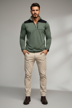 Men’s Quarter Zip Contrast Panel Long Sleeve Top