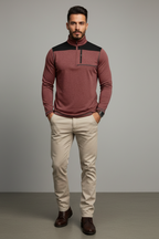 Men’s Quarter Zip Contrast Panel Long Sleeve Top