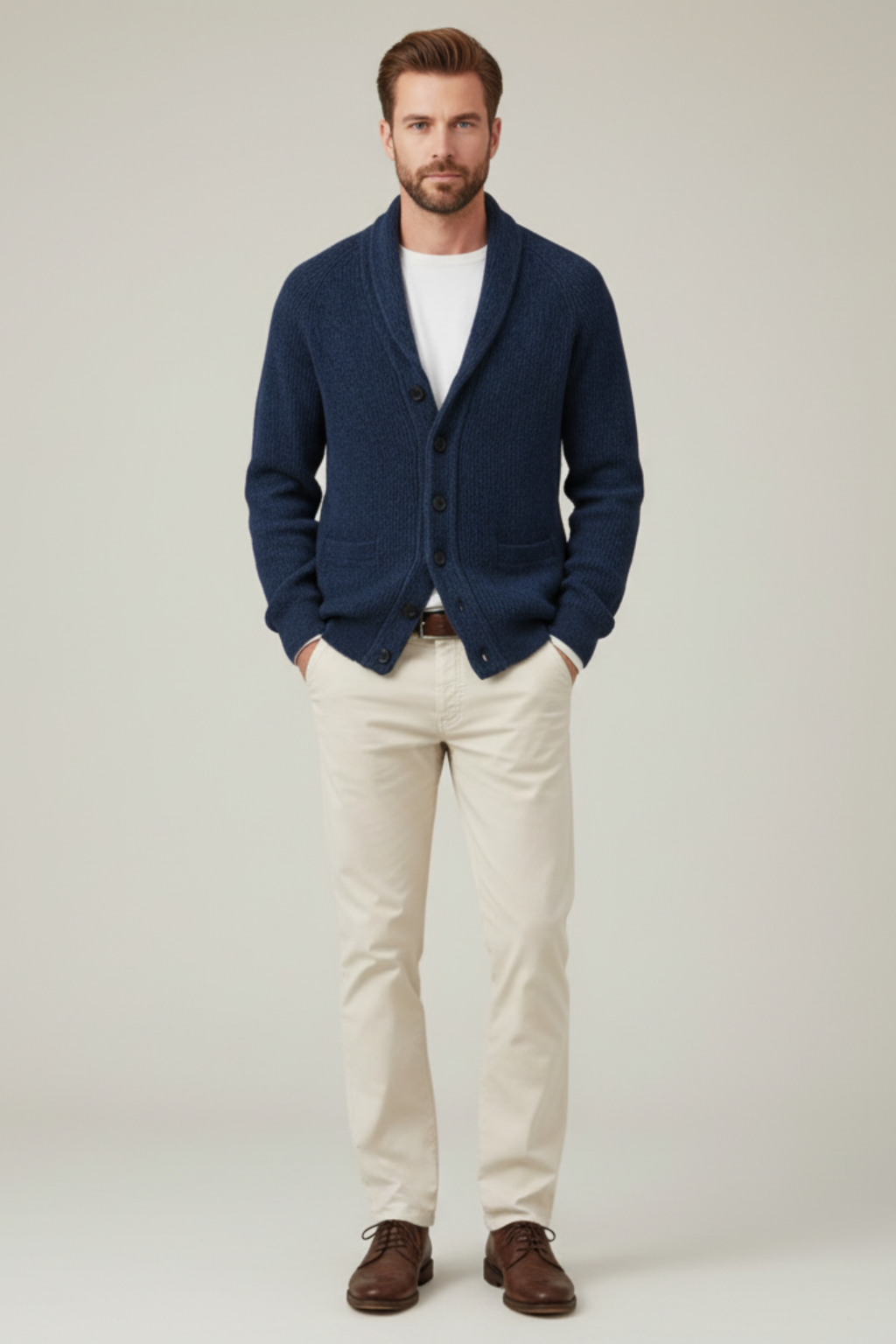 Men’s Wool Blend Shawl Collar Cardigan Knitted Button Up Jumper