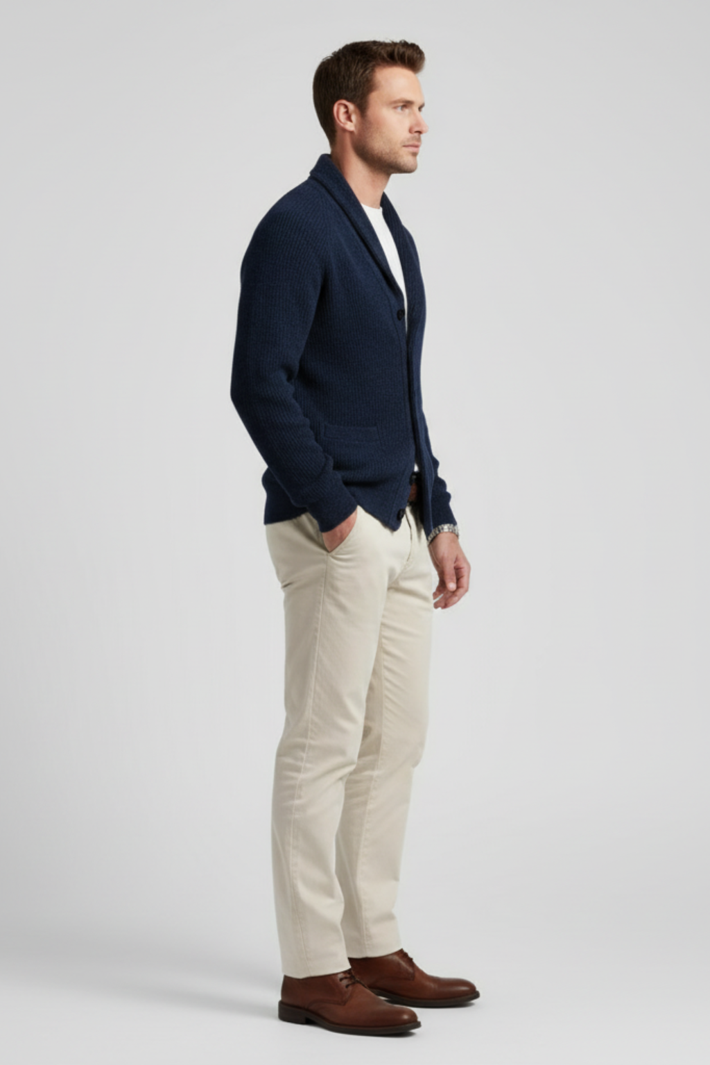 Men’s Wool Blend Shawl Collar Cardigan Knitted Button Up Jumper