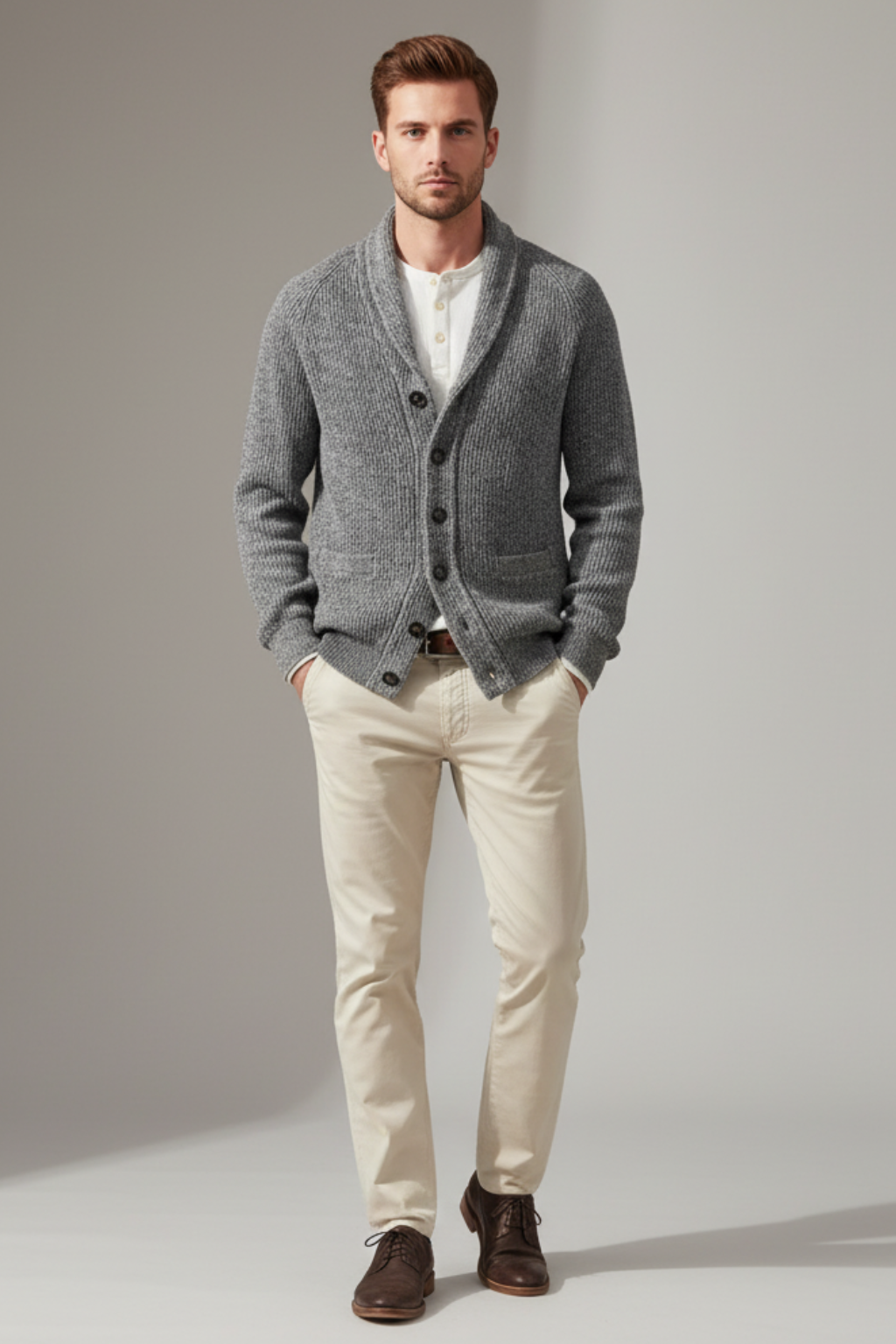 Men’s Wool Blend Shawl Collar Cardigan Knitted Button Up Jumper