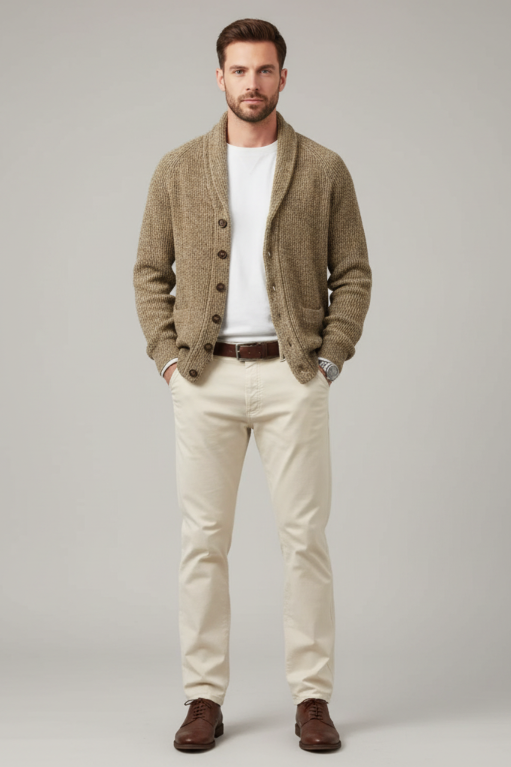 Men’s Wool Blend Shawl Collar Cardigan Knitted Button Up Jumper