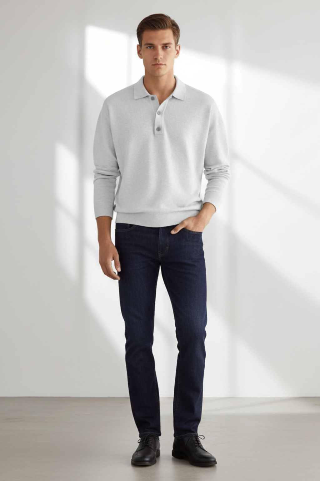 Men’s Wool Blend Knitted Polo Jumper Smart Casual Winter Sweater