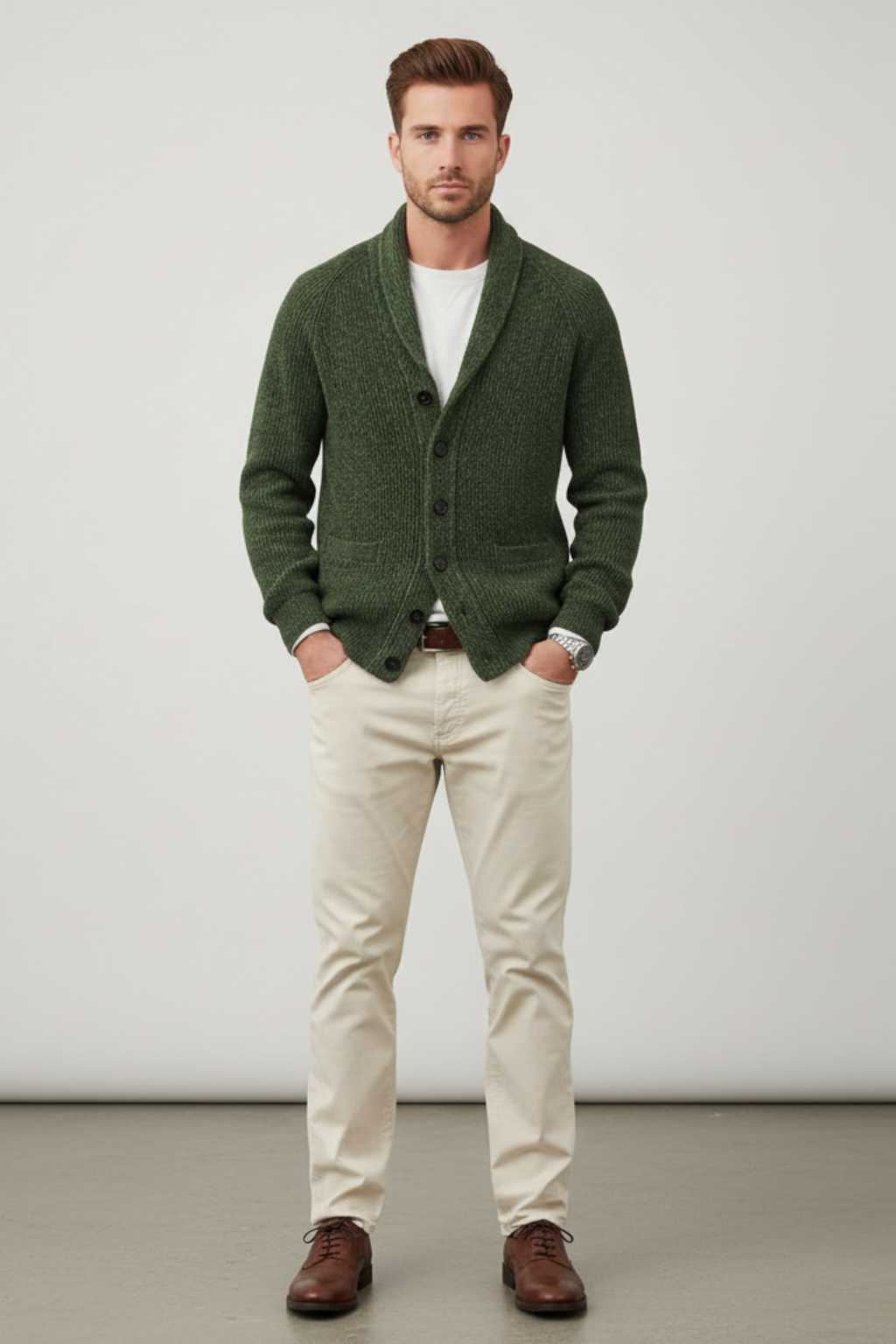 Men’s Wool Blend Shawl Collar Cardigan Knitted Button Up Jumper