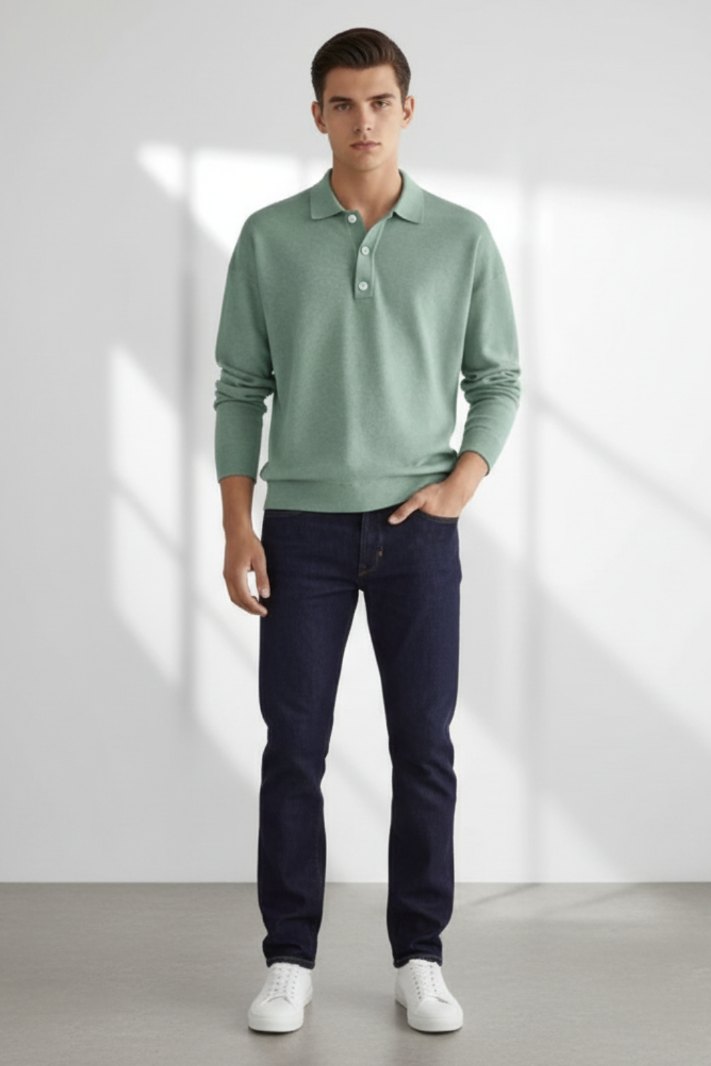 Men’s Wool Blend Knitted Polo Jumper Smart Casual Winter Sweater