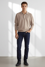Men’s Wool Blend Knitted Polo Jumper Smart Casual Winter Sweater