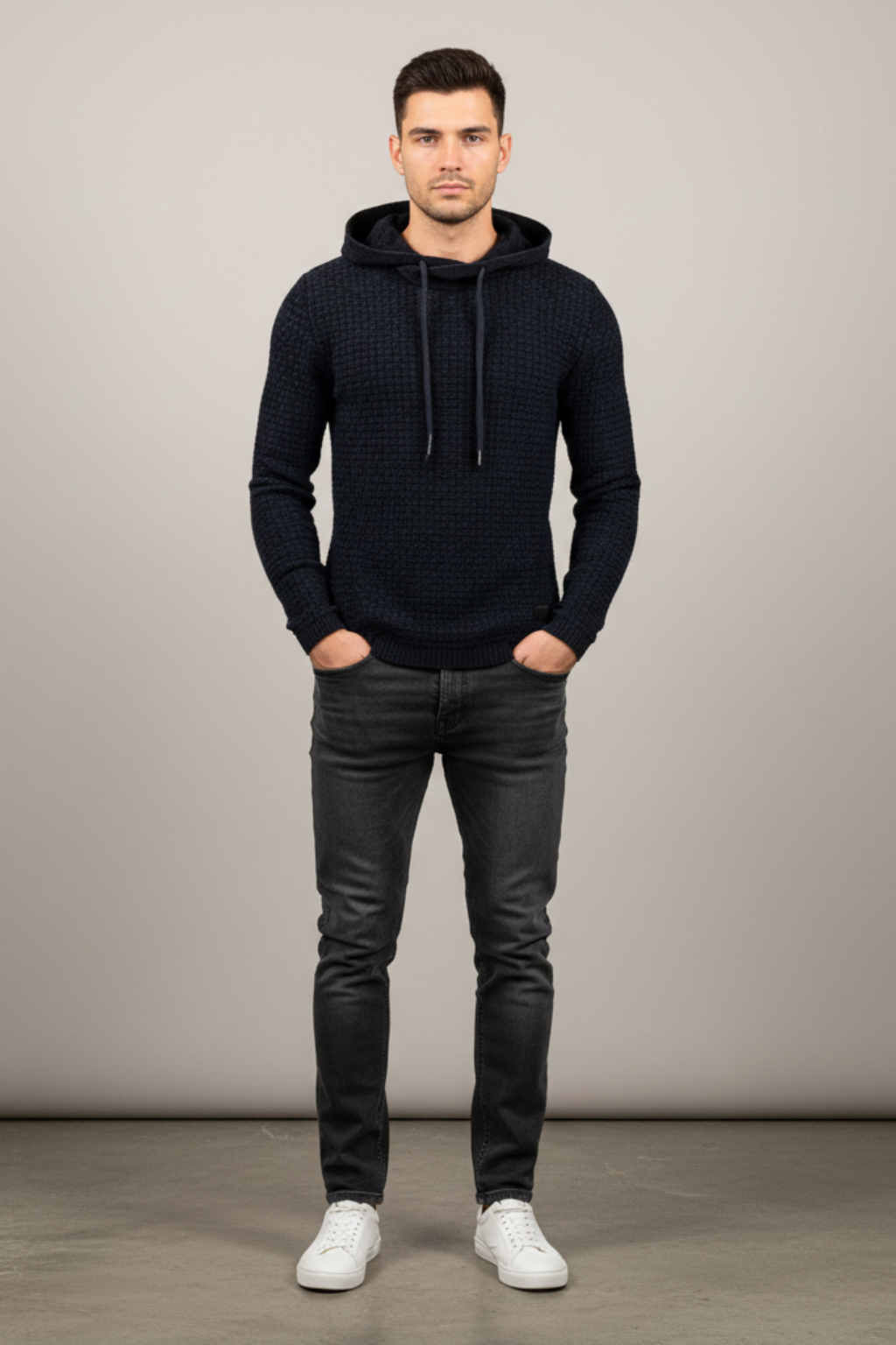 Men's Winter Knitted Hoodie Warm Chunky Knit Pullover