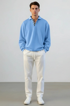 Men’s Casual Long Sleeve Polo Sweatshirt Relaxed Fit Pullover