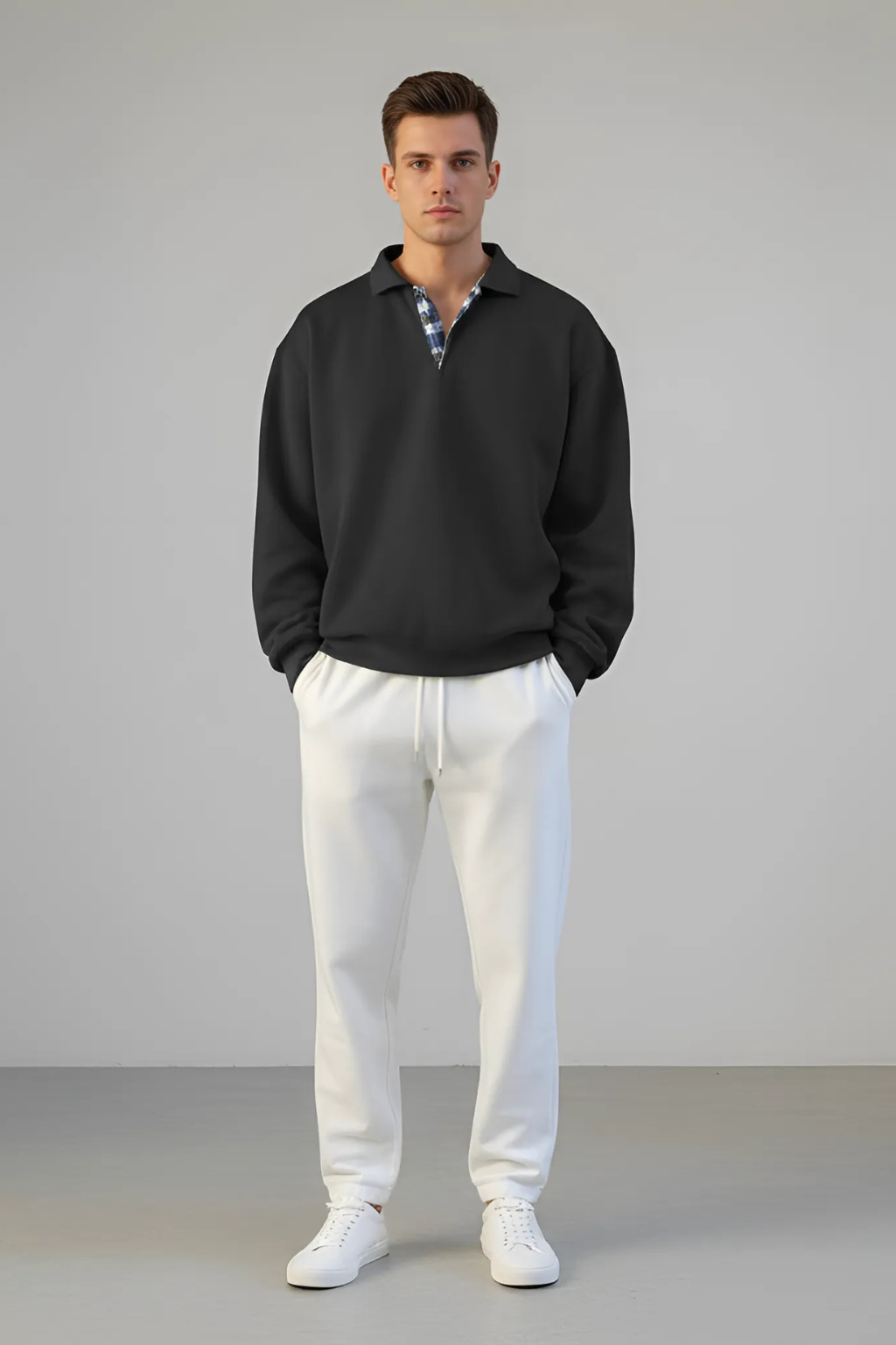 Men’s Casual Long Sleeve Polo Sweatshirt Relaxed Fit Pullover