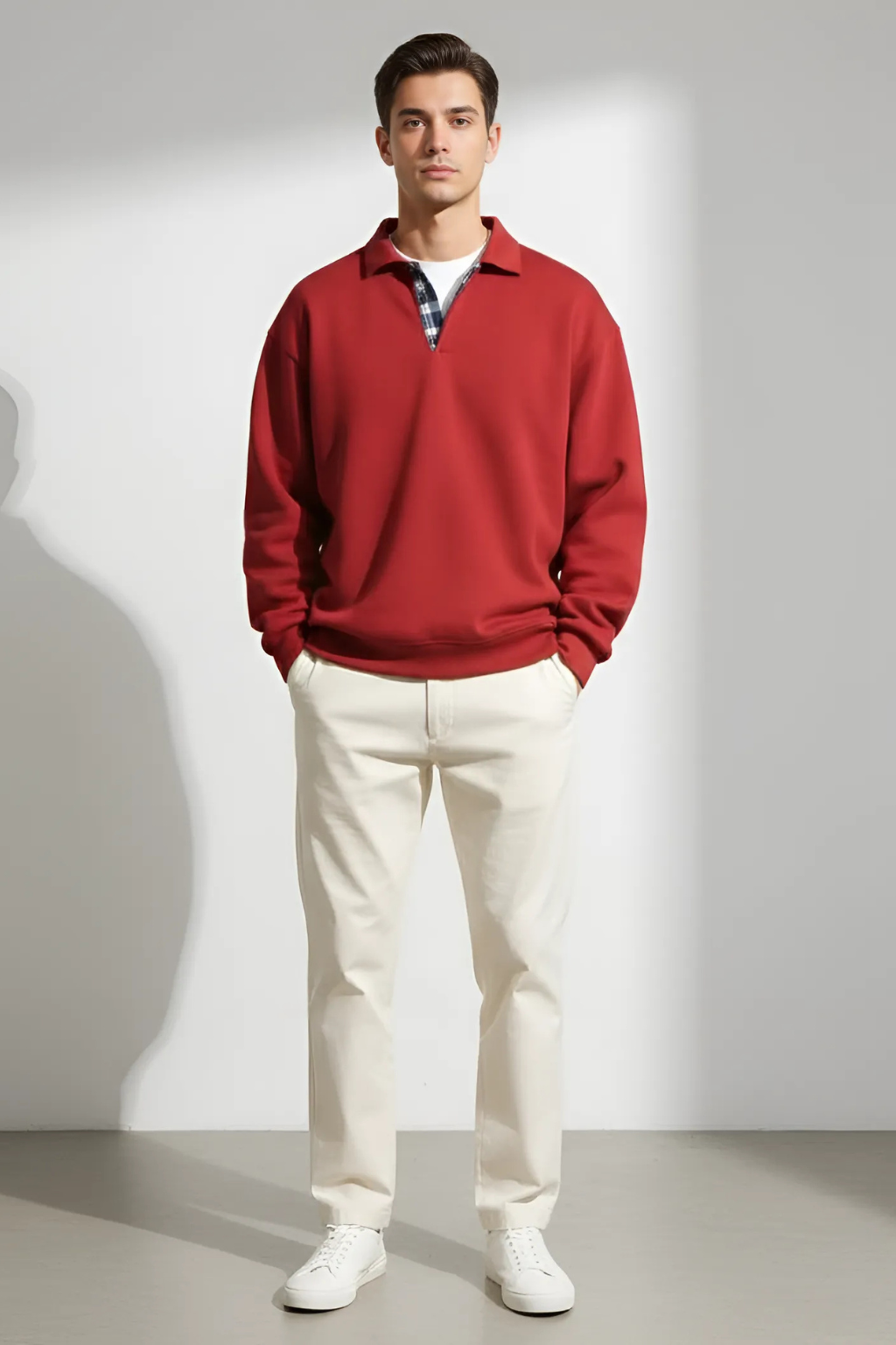 Men’s Casual Long Sleeve Polo Sweatshirt Relaxed Fit Pullover
