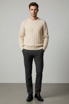 Men’s Cable Knit Crew Neck Jumper Classic Winter Sweater