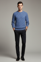 Men’s Cable Knit Crew Neck Jumper Classic Winter Sweater