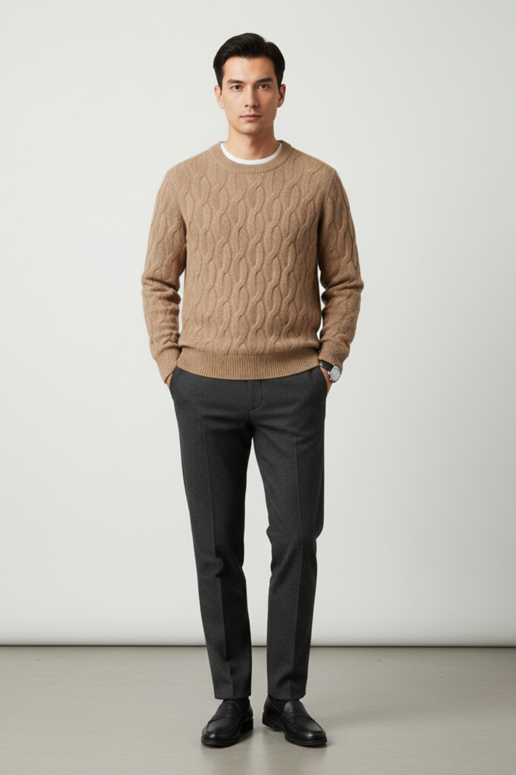 Men’s Cable Knit Crew Neck Jumper Classic Winter Sweater