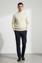 Men’s Wool Blend Diamond Knit Crew Neck Jumper Smart Knitted Sweater