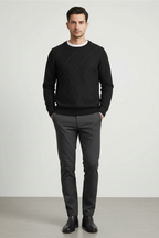 Men’s Wool Blend Diamond Knit Crew Neck Jumper Smart Knitted Sweater