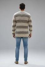 Men’s Winter Chunky Knitted Jumper Textured Crew Neck Sweater