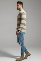 Men’s Winter Chunky Knitted Jumper Textured Crew Neck Sweater