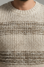 Men’s Winter Chunky Knitted Jumper Textured Crew Neck Sweater