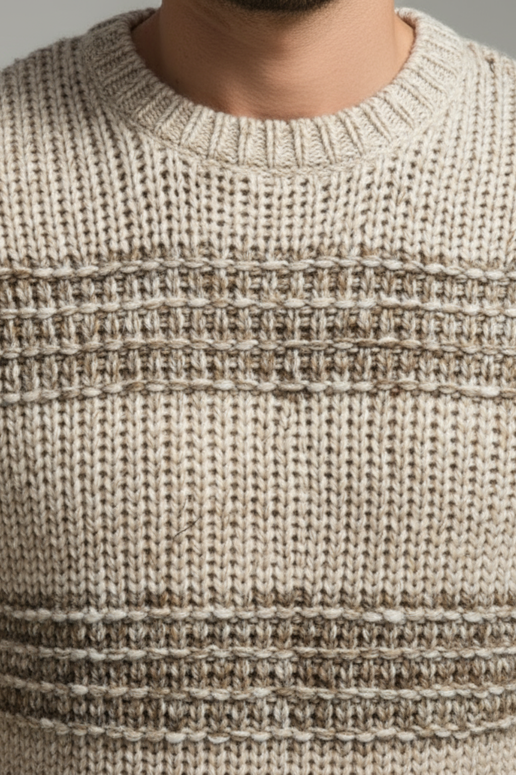 Men’s Winter Chunky Knitted Jumper Textured Crew Neck Sweater