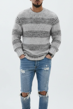Men’s Winter Chunky Knitted Jumper Textured Crew Neck Sweater