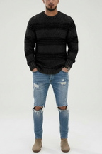Men’s Winter Chunky Knitted Jumper Textured Crew Neck Sweater