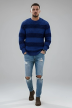 Men’s Winter Chunky Knitted Jumper Textured Crew Neck Sweater