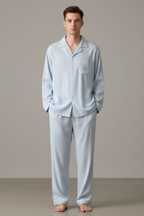 Men’s Long Sleeve Pyjama Set Soft Button Up Sleepwear Loungewear