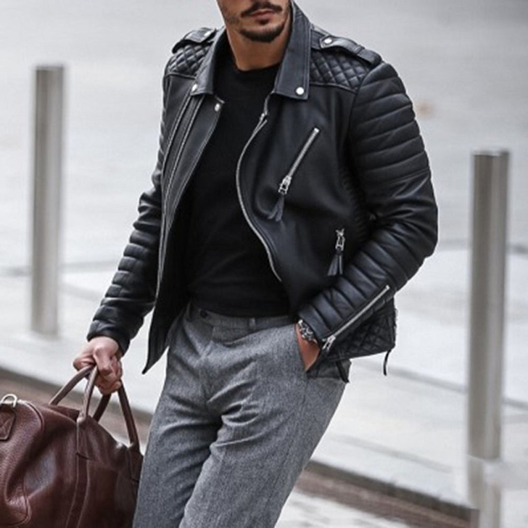 Elliot | Men’s Quilted Zip Up Moto Style Jacket