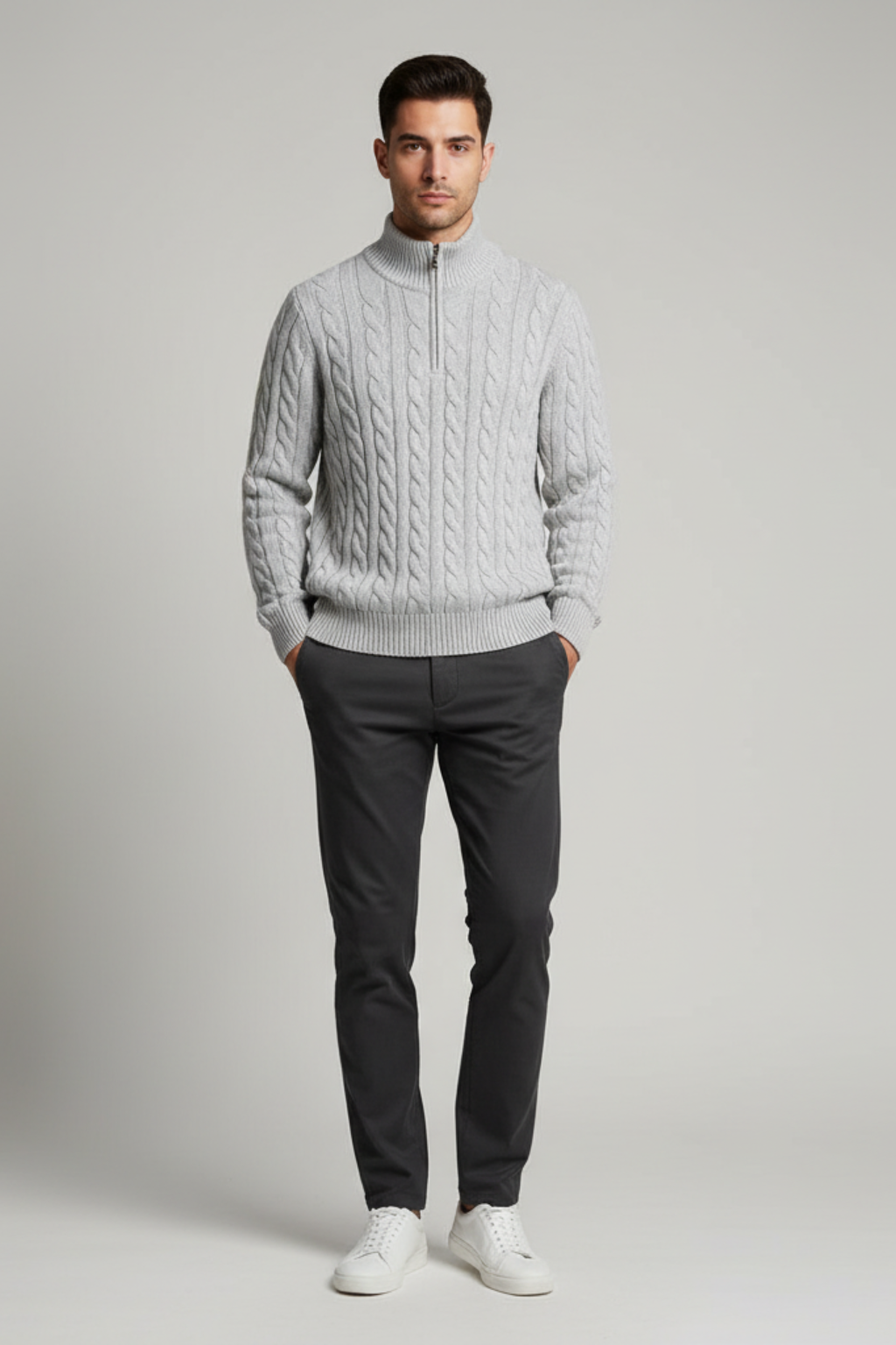 Men’s Cable Knit Half Zip Jumper Winter Knitted Sweater