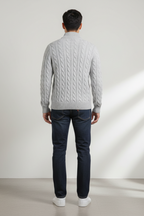 Men’s Cable Knit Half Zip Jumper Winter Knitted Sweater