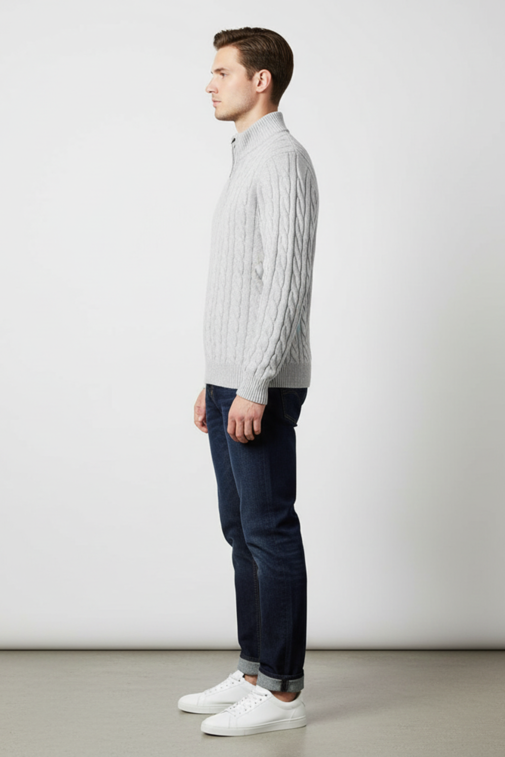 Men’s Cable Knit Half Zip Jumper Winter Knitted Sweater