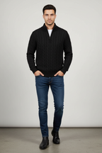 Men’s Cable Knit Half Zip Jumper Winter Knitted Sweater