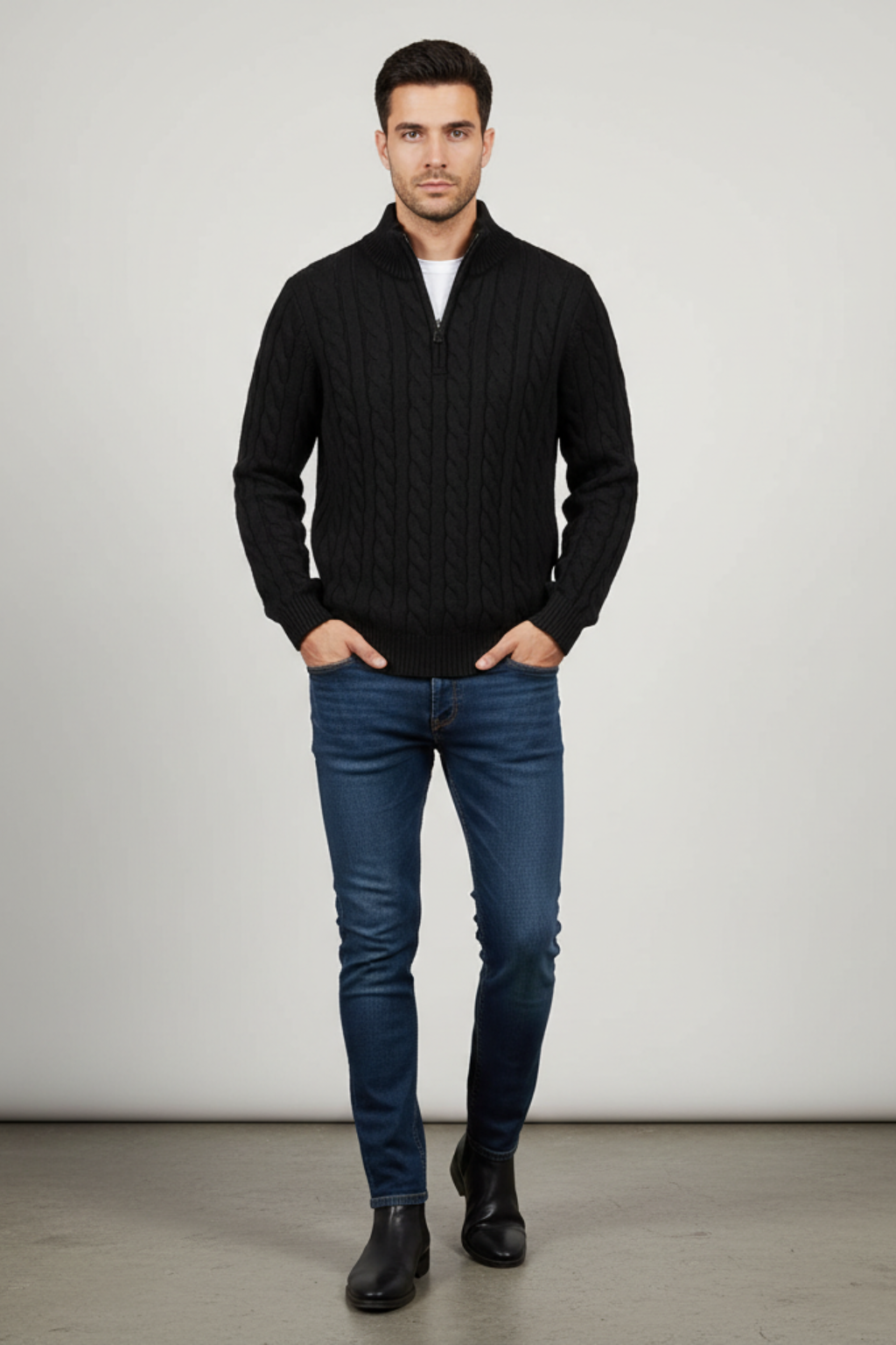 Men’s Cable Knit Half Zip Jumper Winter Knitted Sweater