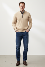 Men’s Wool Blend Half Zip Knitted Jumper Smart Casual Winter Sweater