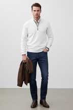 Men’s Wool Blend Half Zip Knitted Jumper Smart Casual Winter Sweater