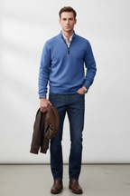 Men’s Wool Blend Half Zip Knitted Jumper Smart Casual Winter Sweater