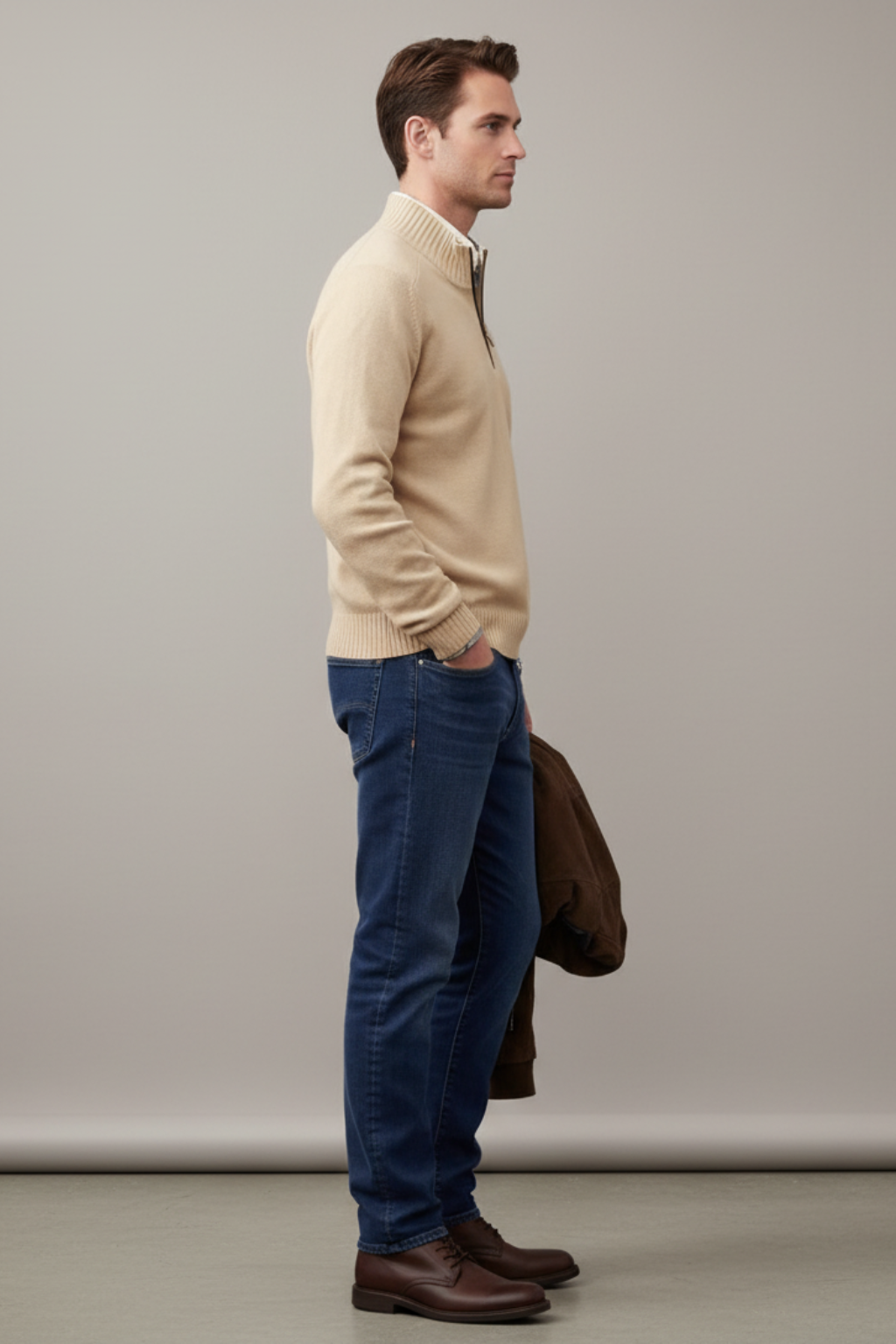 Men’s Wool Blend Half Zip Knitted Jumper Smart Casual Winter Sweater
