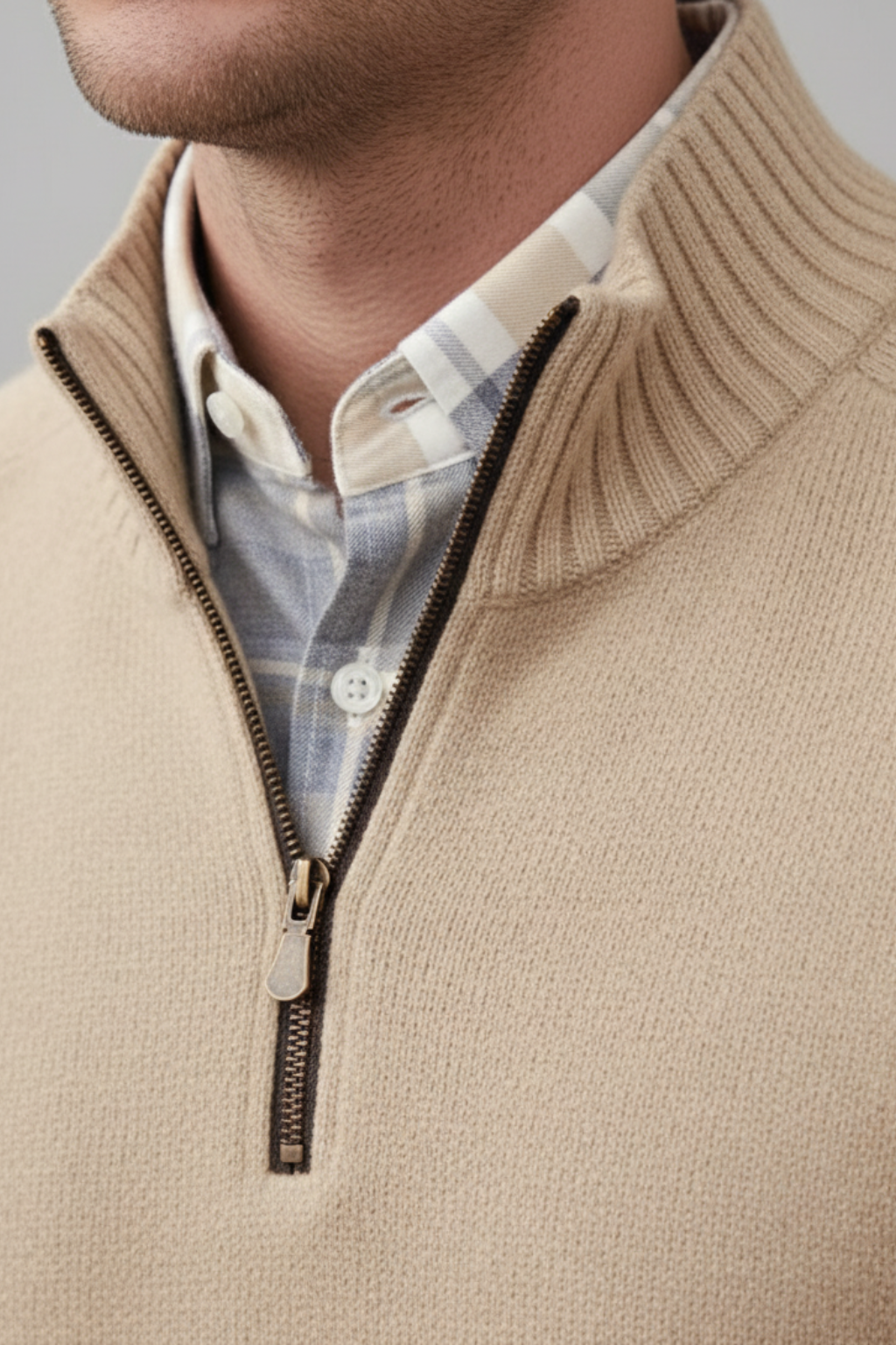 Men’s Wool Blend Half Zip Knitted Jumper Smart Casual Winter Sweater