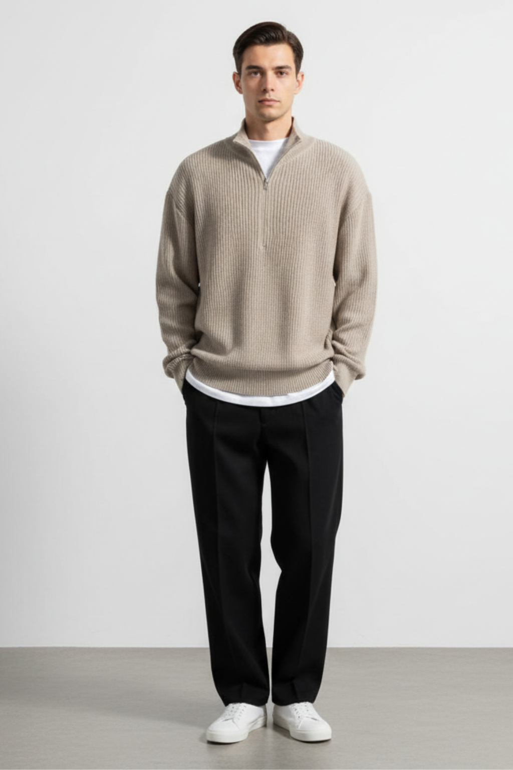 Men’s Relaxed Fit Half Zip Sweater Soft Ribbed Pullover