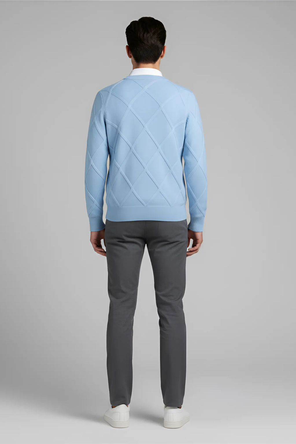 Men’s Wool Blend Diamond Knit Crew Neck Jumper Smart Knitted Sweater