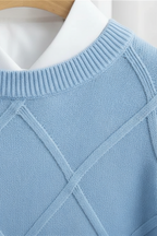 Men’s Wool Blend Diamond Knit Crew Neck Jumper Smart Knitted Sweater