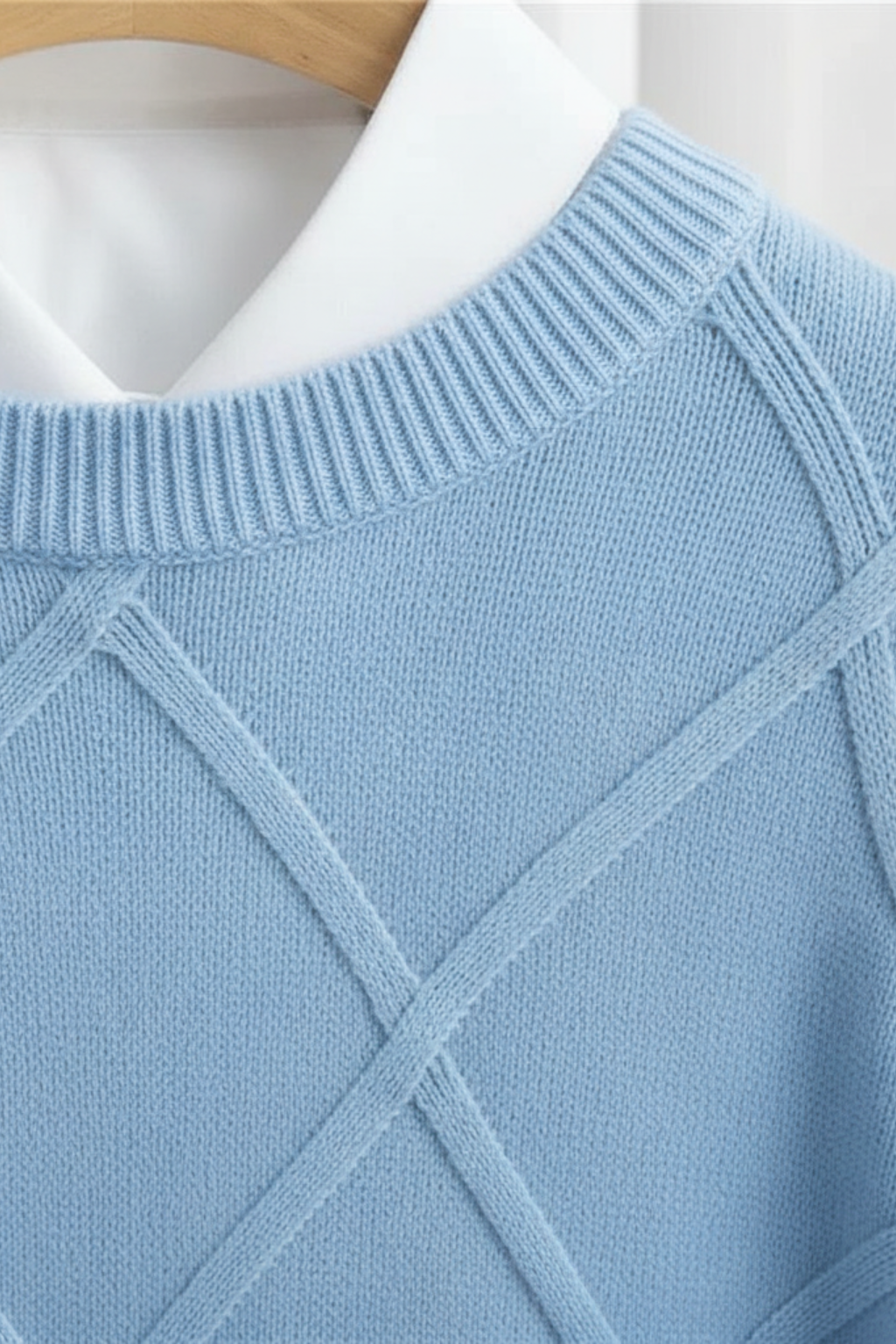 Men’s Wool Blend Diamond Knit Crew Neck Jumper Smart Knitted Sweater