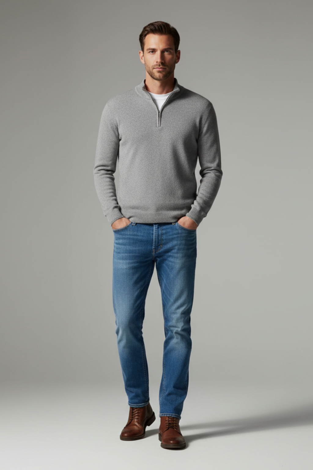 Men’s Winter Half Zip Wool-Blend Sweater
