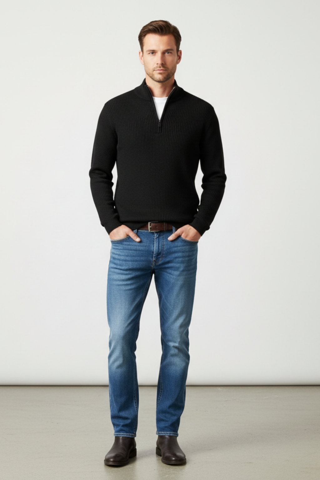Men’s Winter Half Zip Wool-Blend Sweater