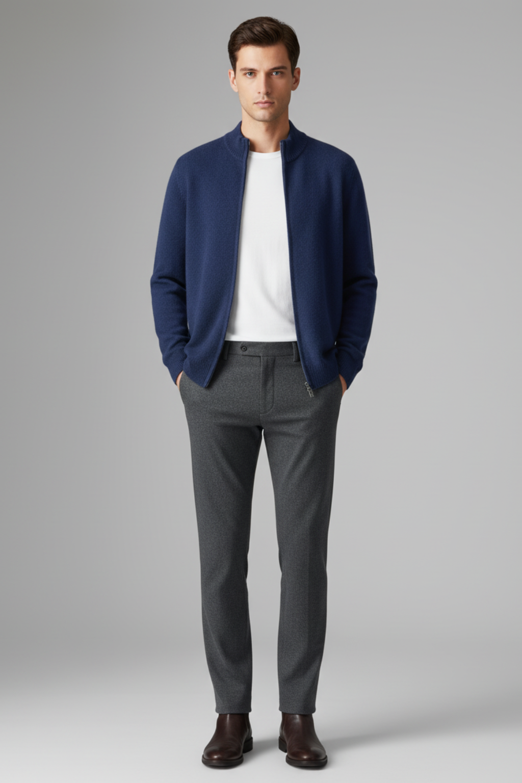 Men’s Zipper Mock Neck Long Sleeve Cardigan