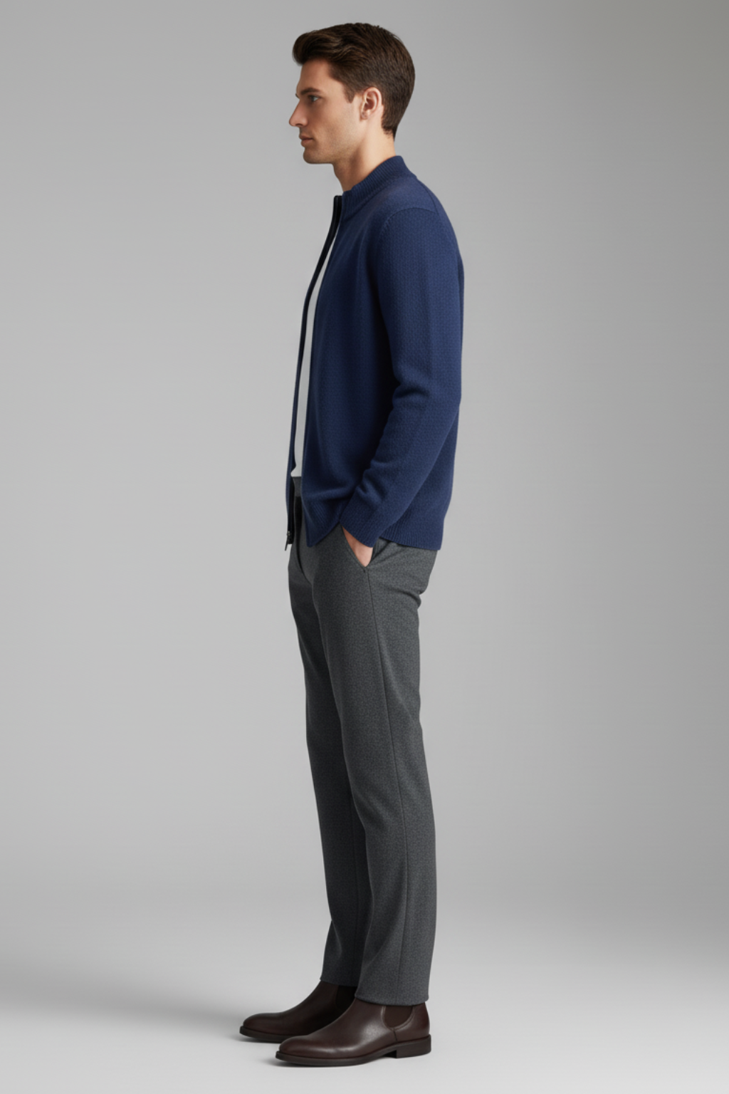 Men’s Zipper Mock Neck Long Sleeve Cardigan