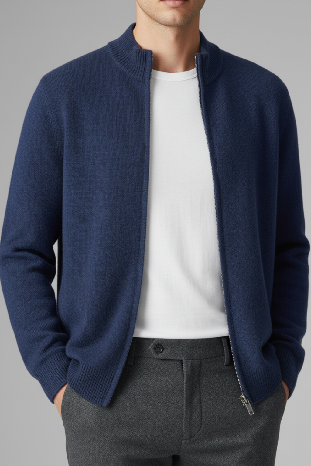 Men’s Zipper Mock Neck Long Sleeve Cardigan